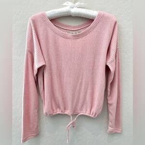 ABERCROMBIE & FITCH | Pink Ribbed Oversized Bottom Tie Long Sleeve Top | XS